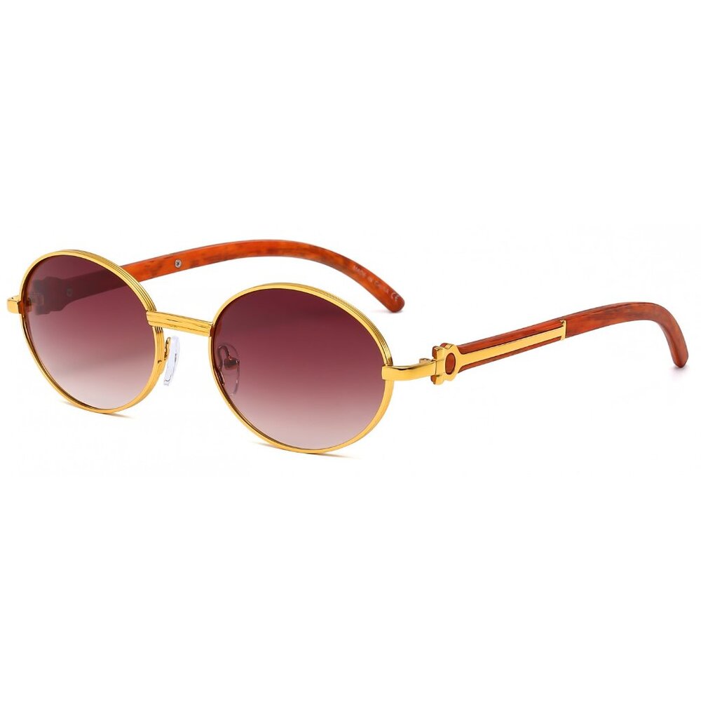 Men Sunglasses Brown Lens Retro Classic Trendy Retro Shades Gold Metal Buffs New